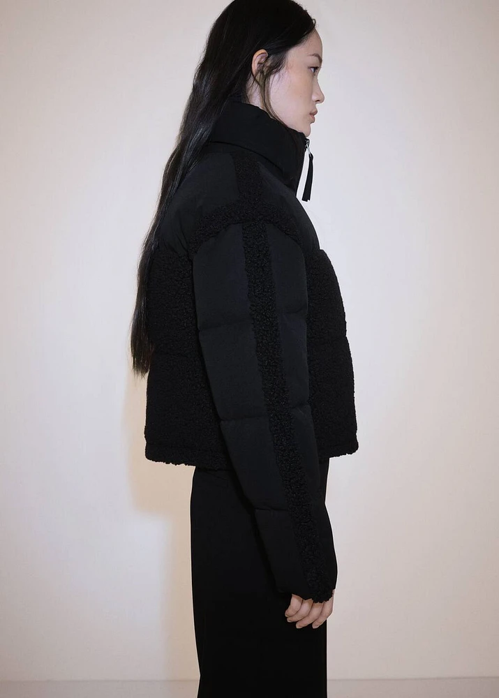 Padded anorak with bouclé panels