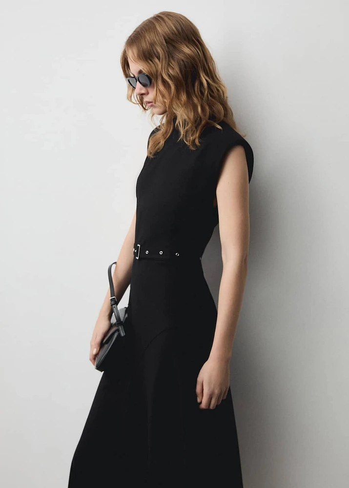 Asymmetrical dress with belt