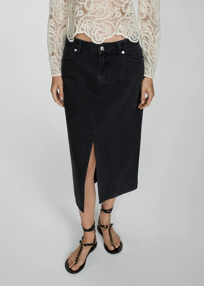Denim midi-skirt