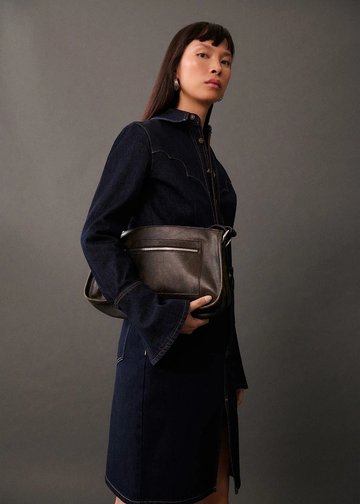 Rinse-wash denim midi-skirt