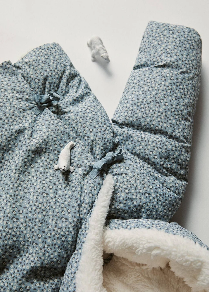 Fur-effect floral-print anorak