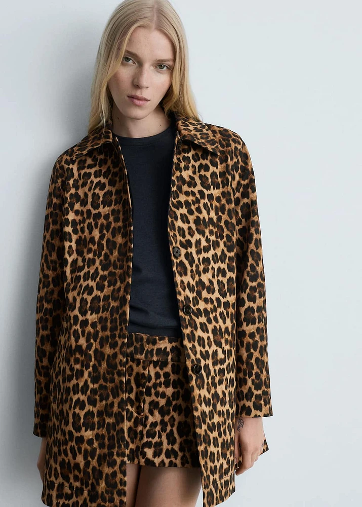 Leopard-print straight-fit coat