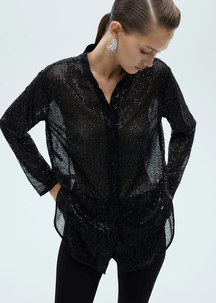 Semi-transparent sequined shirt
