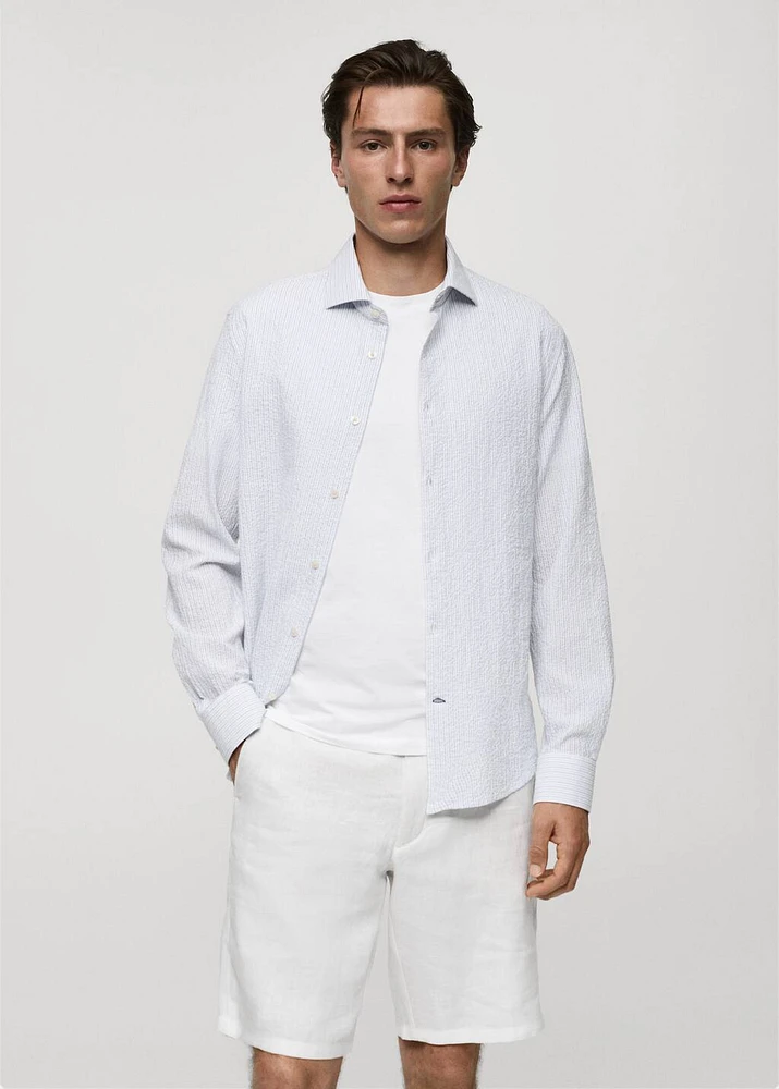 Regular-fit striped seersucker cotton shirt