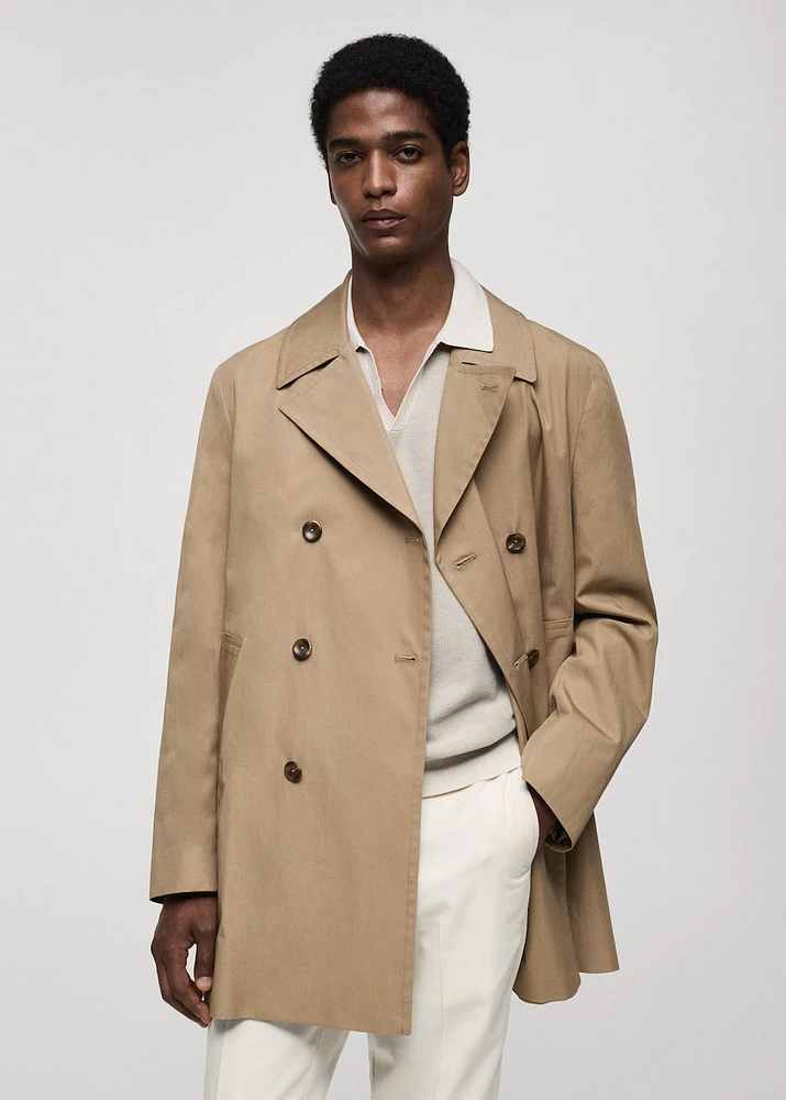 Short cotton trench coat