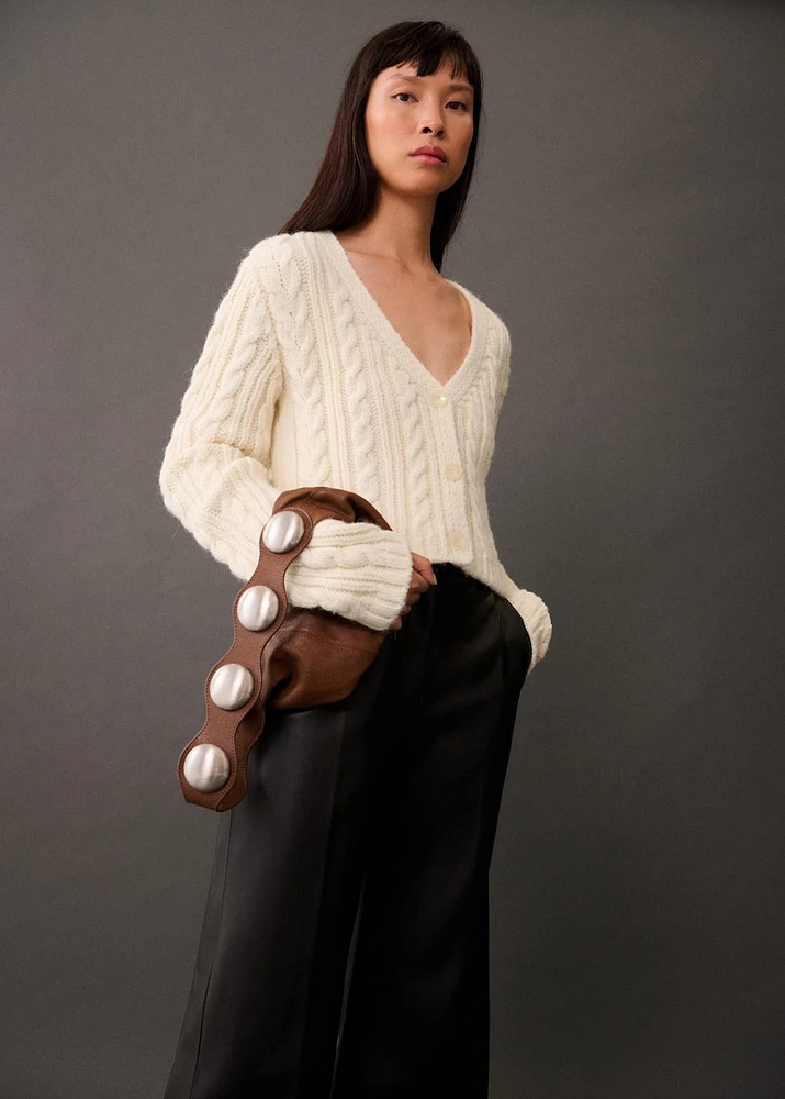 Buttoned knit braided cardigan