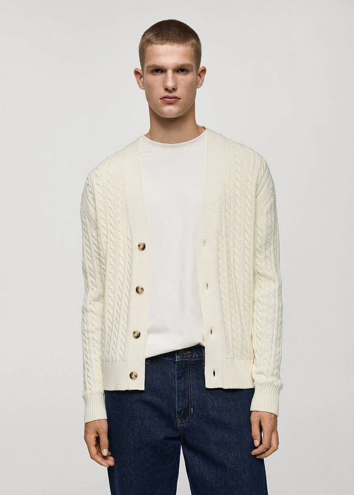 Chunky-knit cotton-blend braided cardigan with buttons