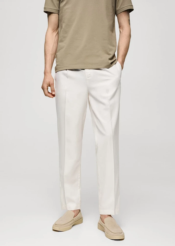 Cotton lyocell pleated pants