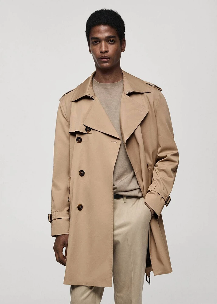 Water-repellent belted trench coat