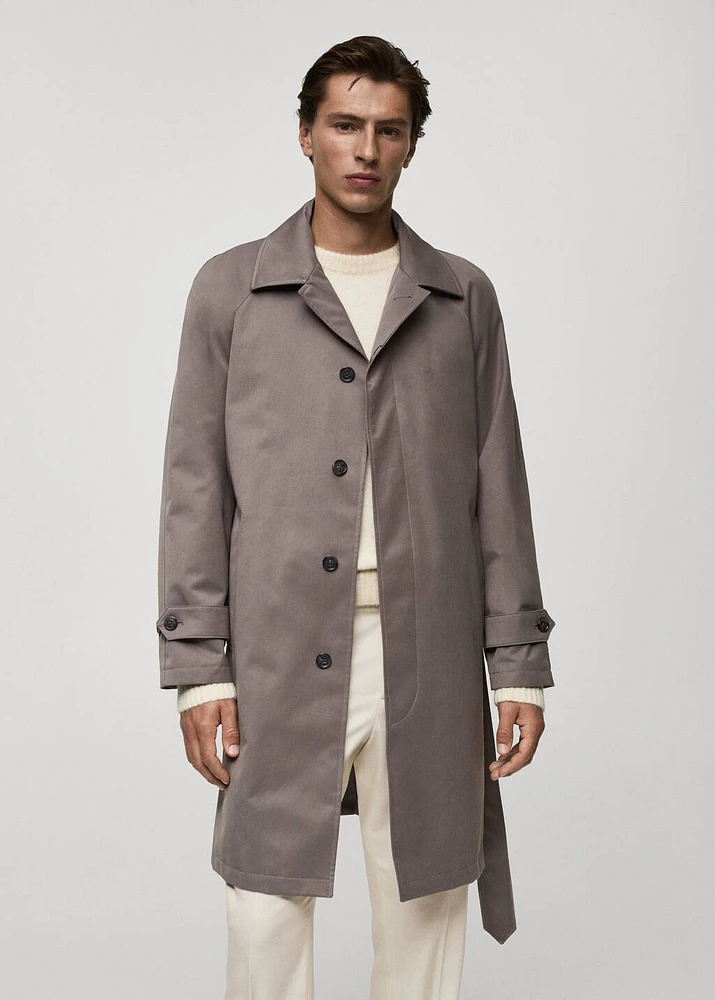 Belted trench coat with brushed finish
