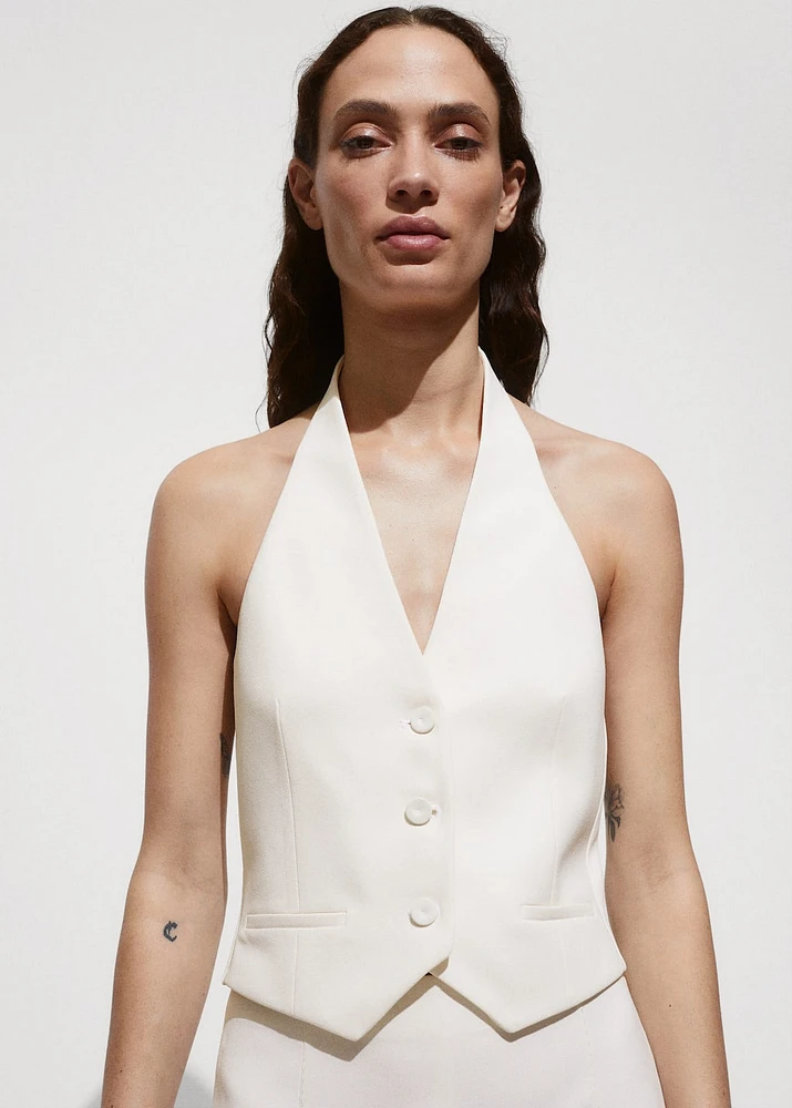 Halter-neck vest with buttons