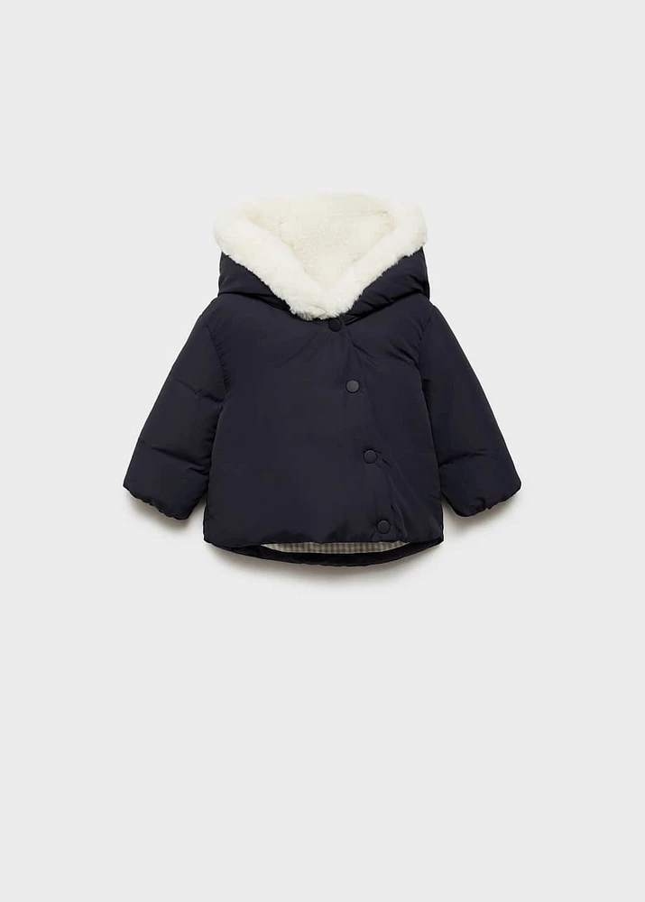 Anorak with shearling-effect hood