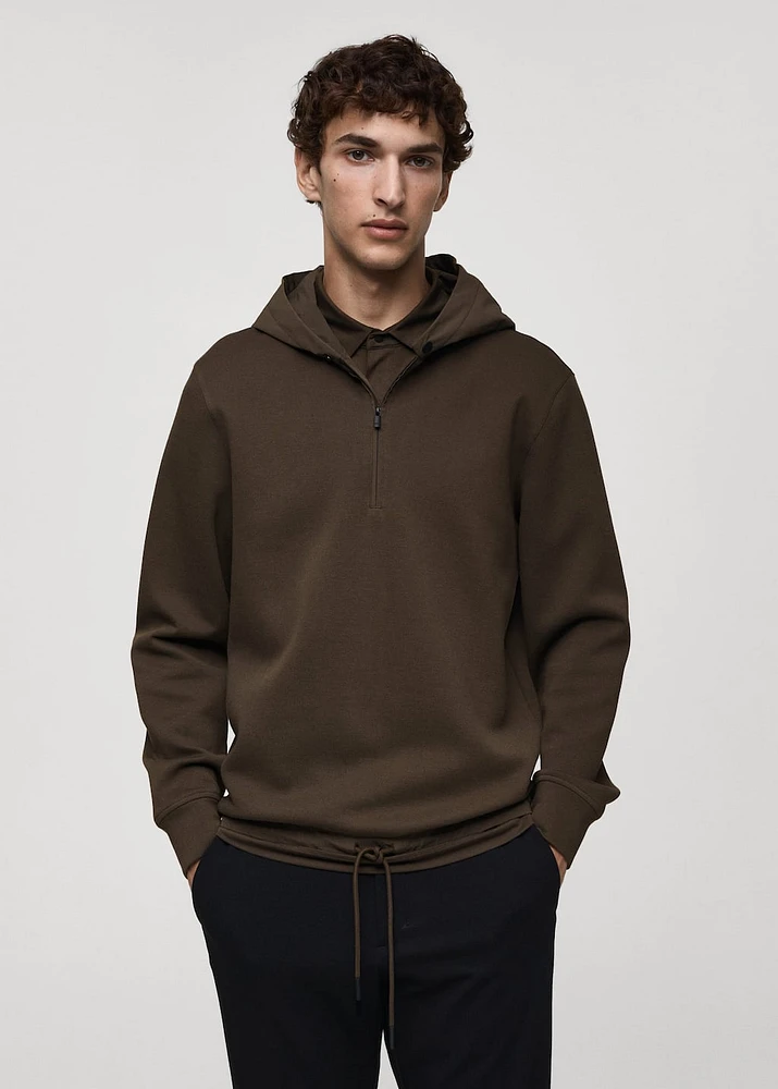 Stretch fabric regular-fit hooded sweatshirt