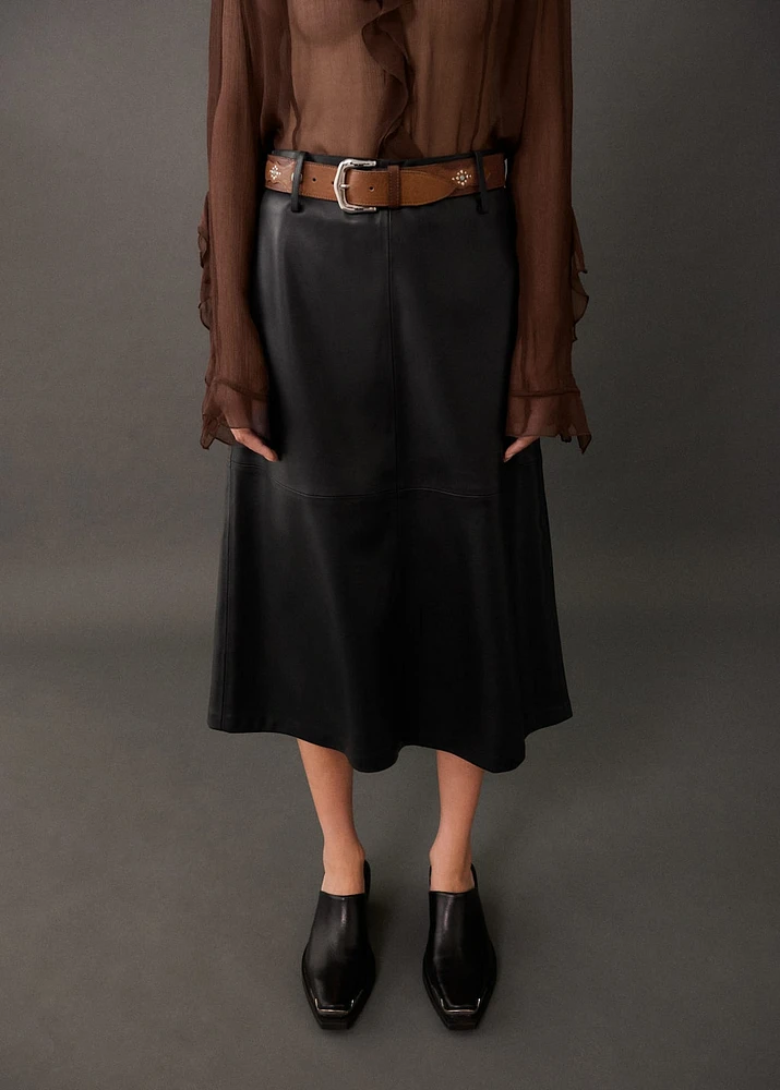 Leather-effect midi-skirt