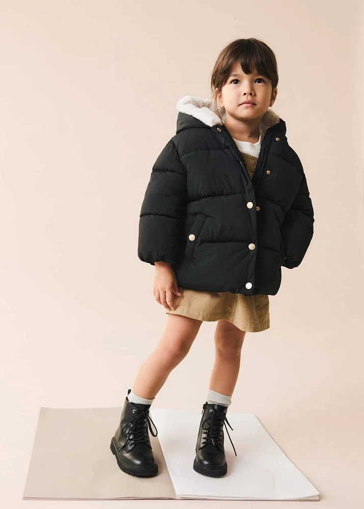 Quilted coat with fur-effect hood