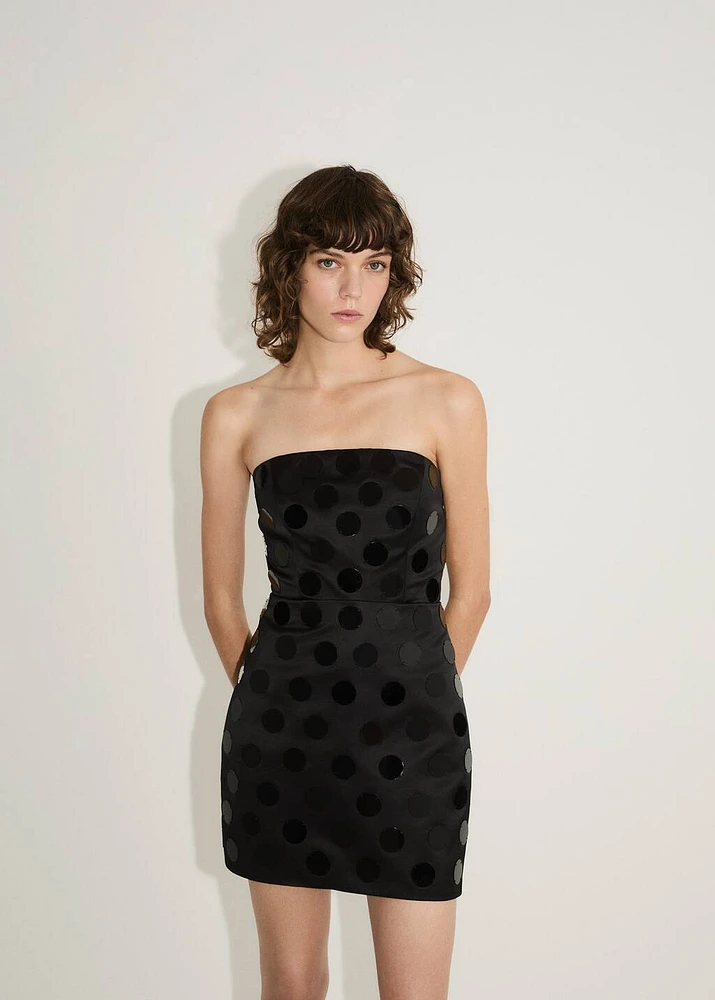 Short strapless dress with mirrors