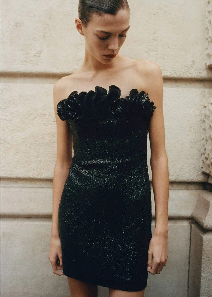 Sequin embellishment ruffle dress