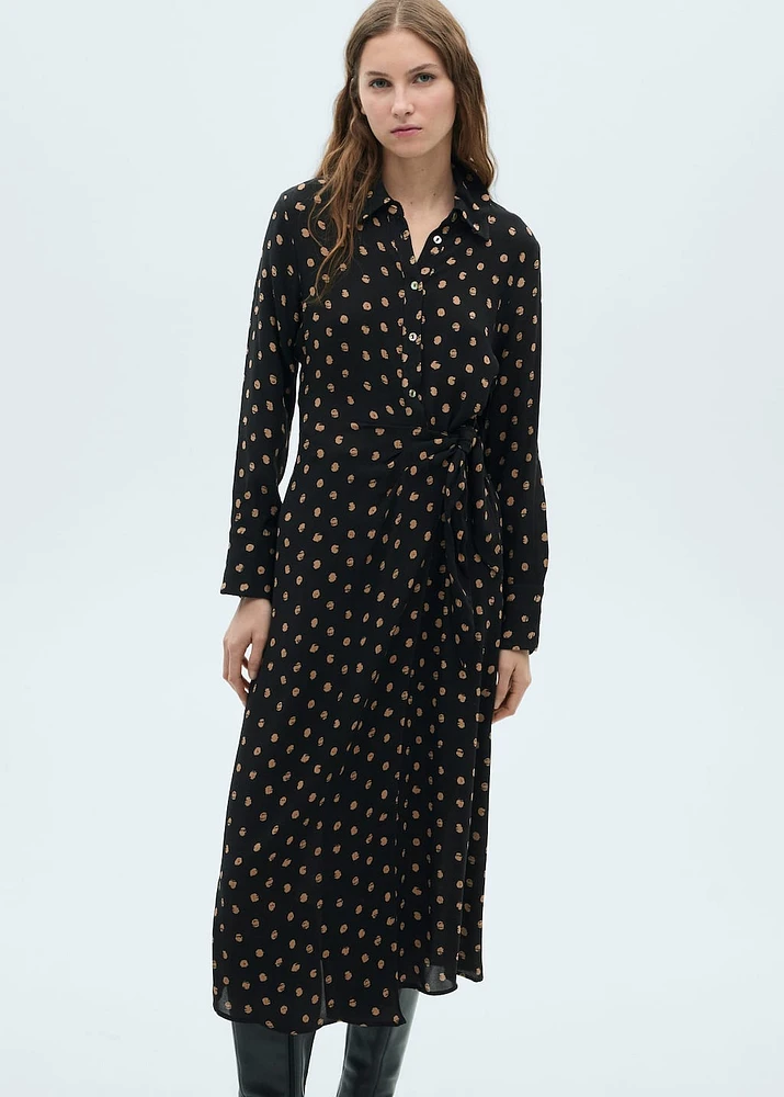 Polka-dot shirt dress with knot detail