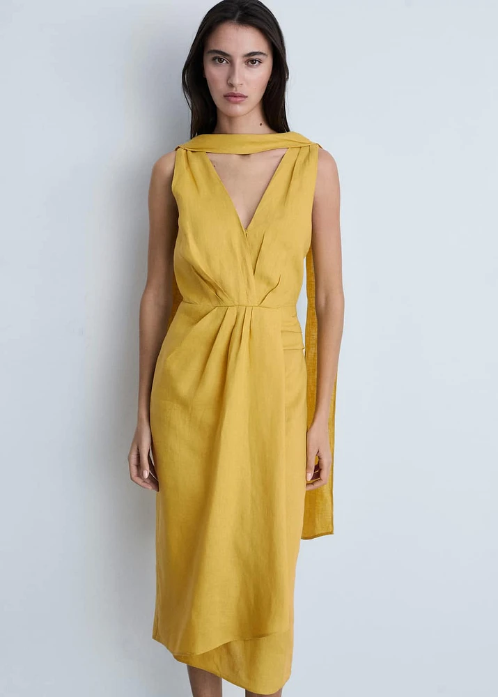 Linen pleated midi-dress