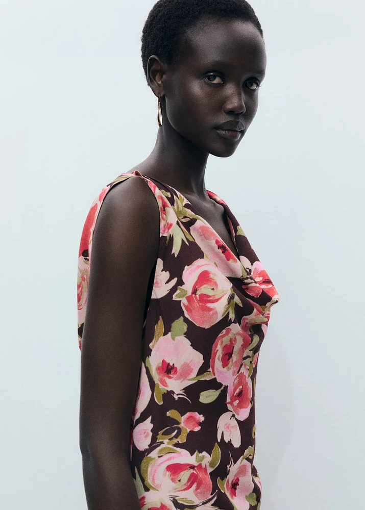 Floral dress with draped neck