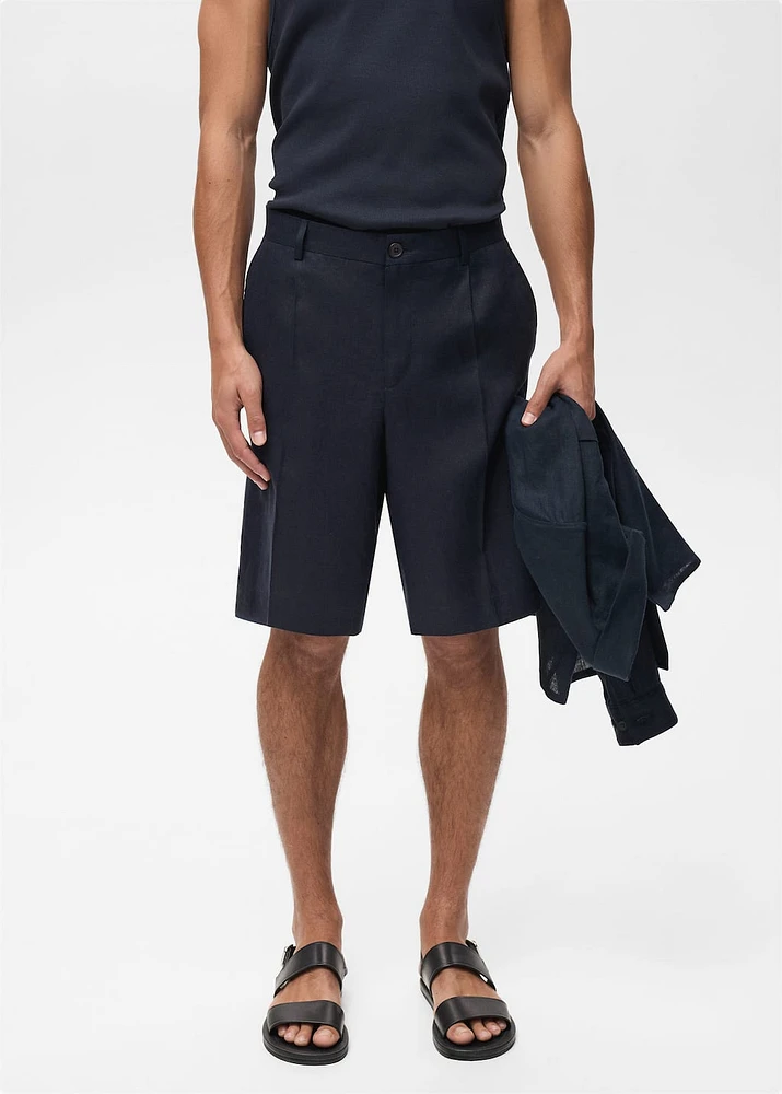 Slim-fit 100% linen bermuda shorts