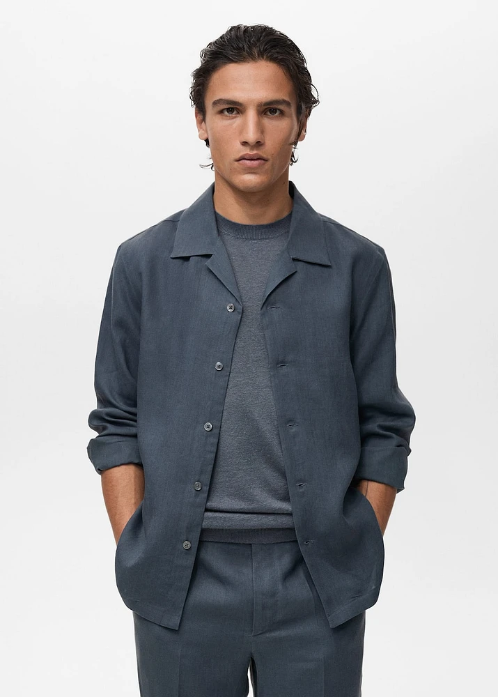 100% linen bowling-collar shirt