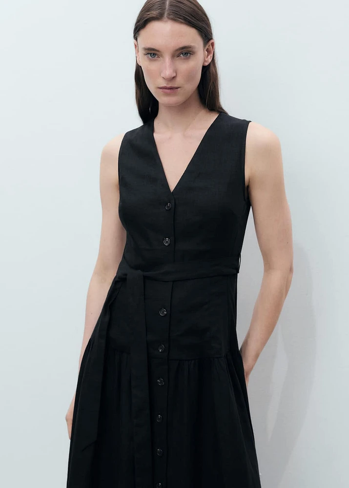 Linen midi-dress with belt