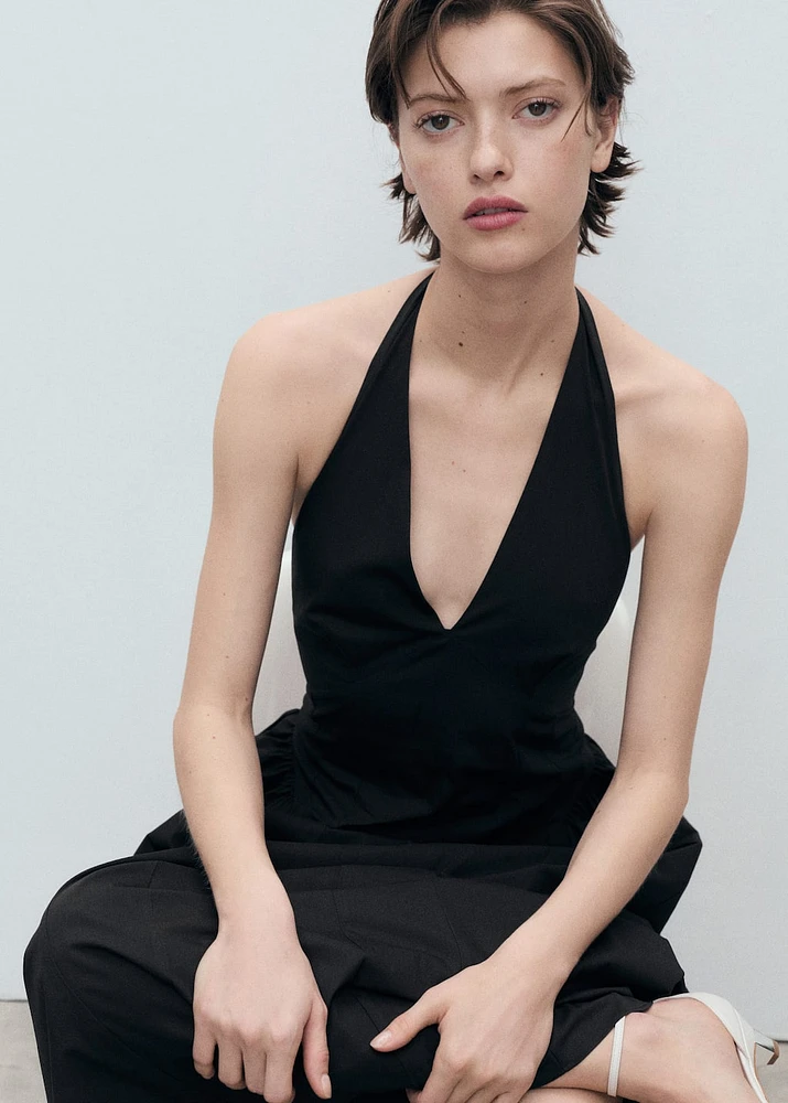 Halter neck cotton midi-dress