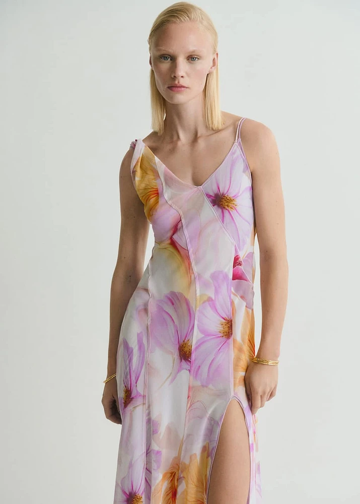 Floral-print dress with asymmetrical straps
