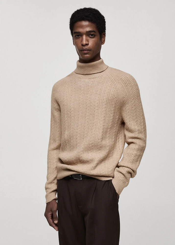 Braided knit turtleneck sweater