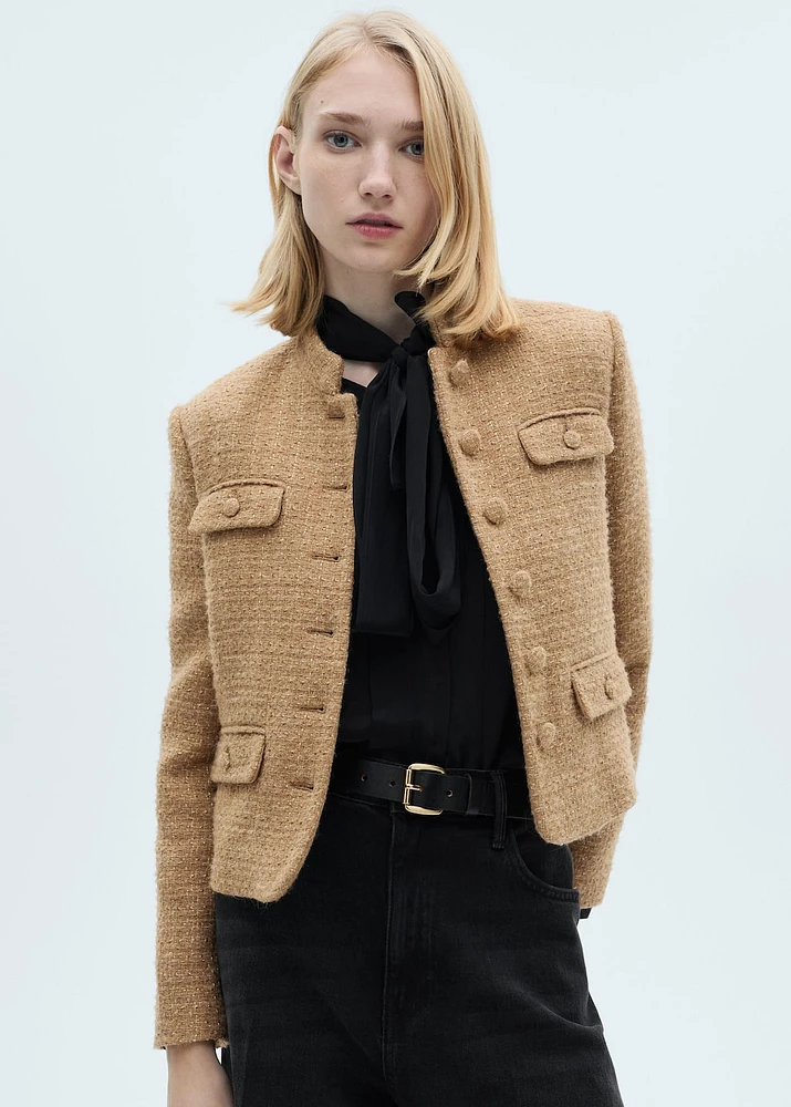 Tweed jacket with striped collar