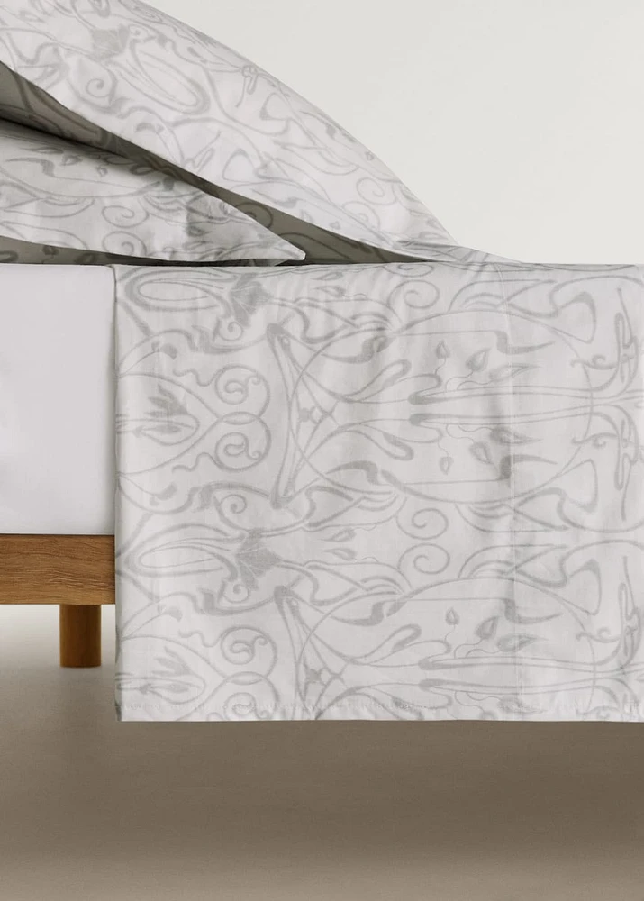Percale cotton top sheet with ornamental print for cm bed