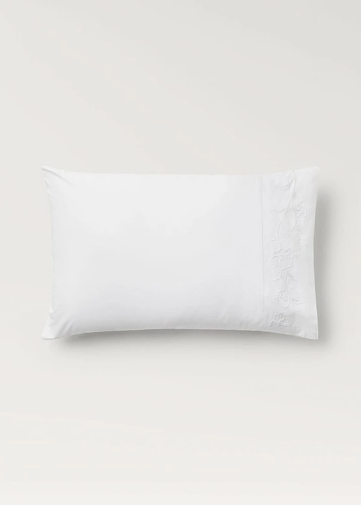 Two cotton hand-embroidered floral pillowcases 50x75 cm