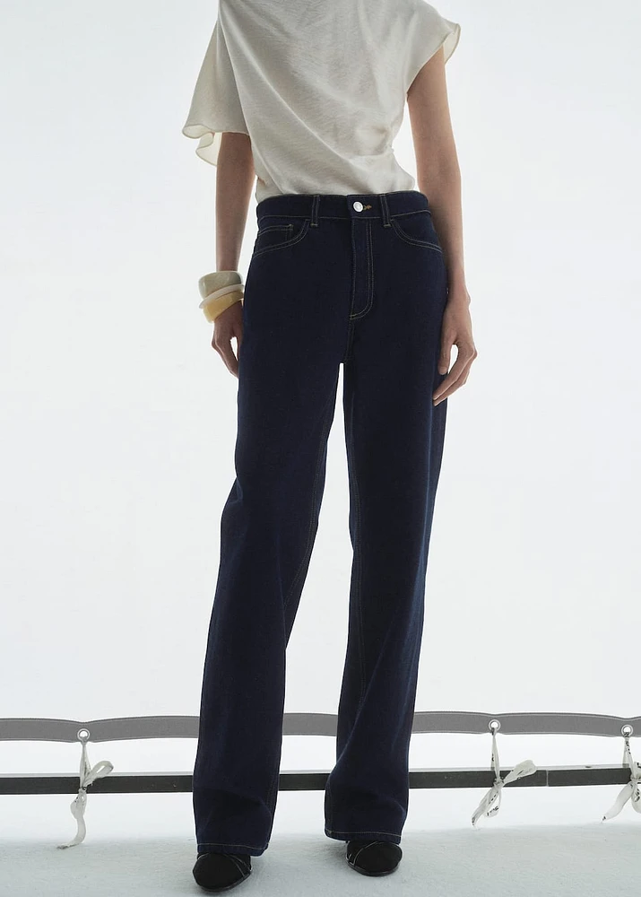 High-waisted straight-fit rinse-wash jeans