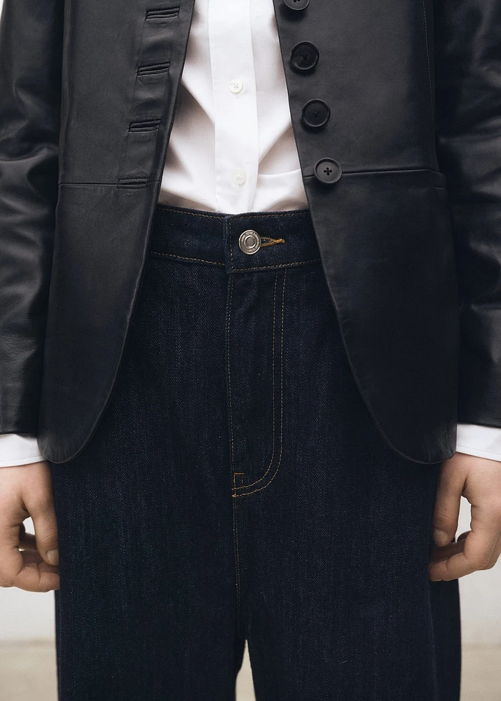 Low-rise wide leg rinse-wash jeans