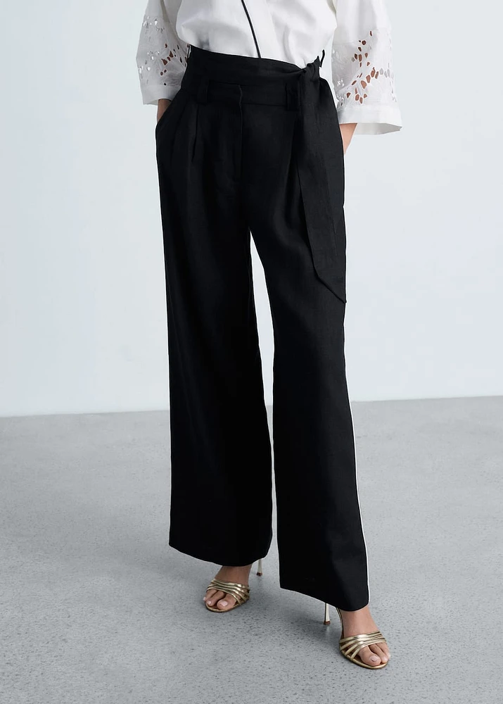 Contrast-stripe linen pants