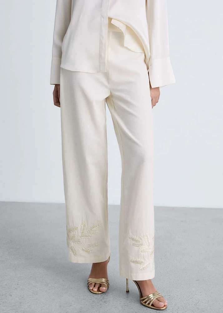 Embroidered straight-fit pants