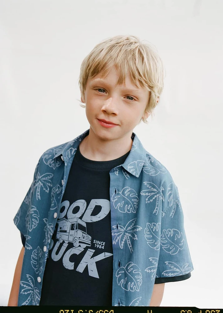 Printed cotton-blend t-shirt