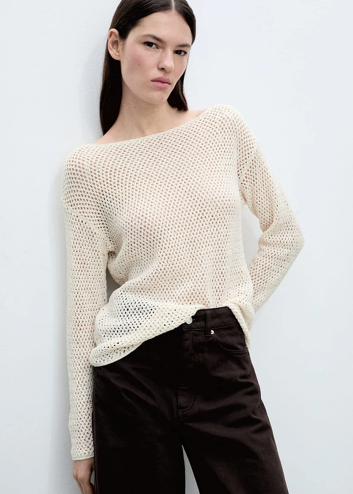 Openwork knitted boat-neck sweater
