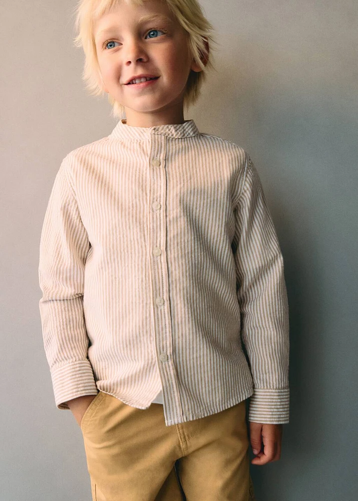 Striped Mao collar shirt