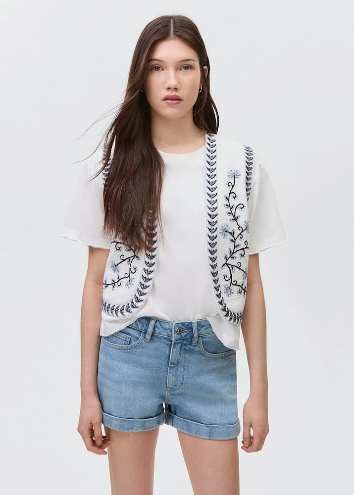Denim shorts with turned-up hem