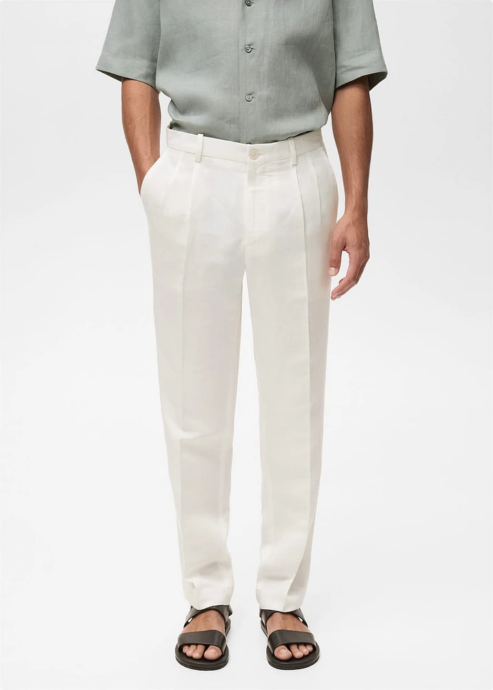 Linen-blend pleated pants