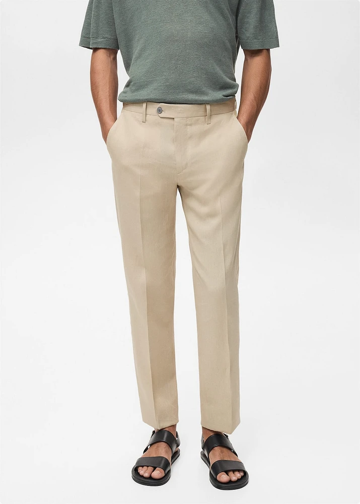 Slim-fit 100% linen pants