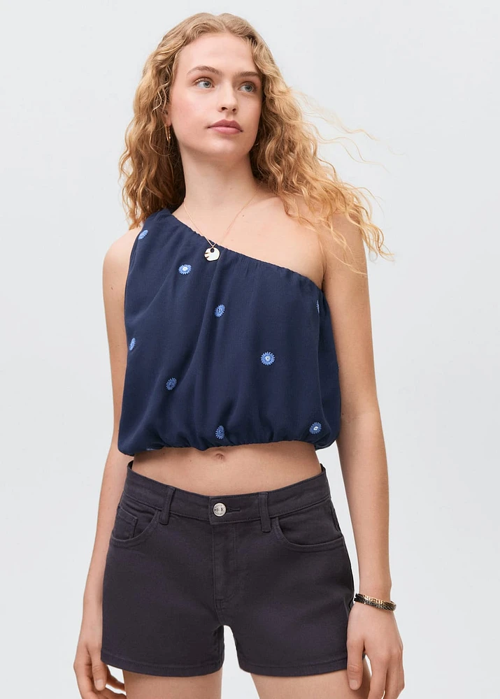 Asymmetrical top with embroidered panel