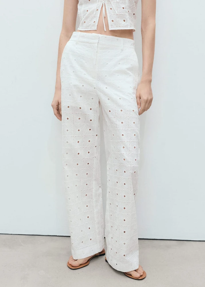 Straight-fit embroidered cotton pants