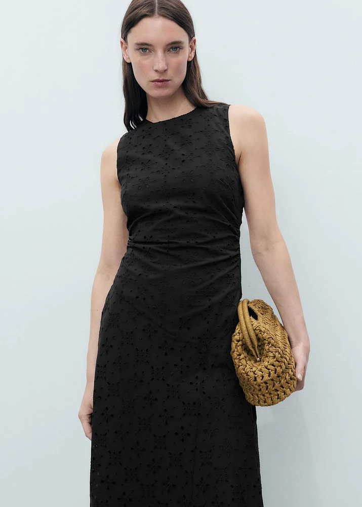 Midi dress with openwork embroidery motifs