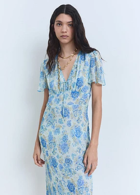 Short-sleeved floral midi dress