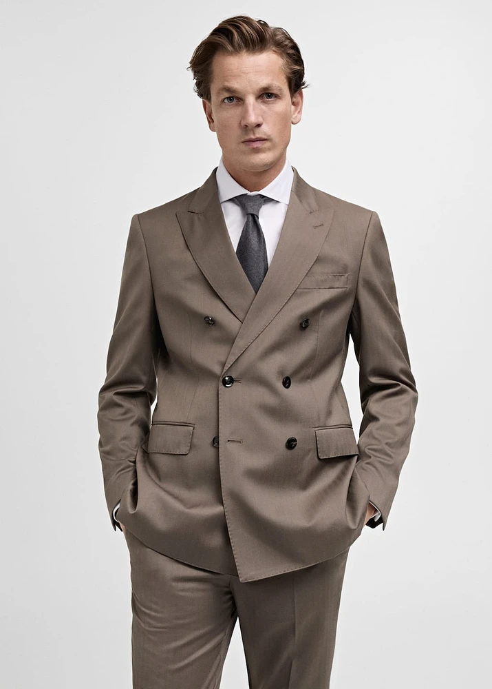 100% wool double-breasted herringbone suit blazer
