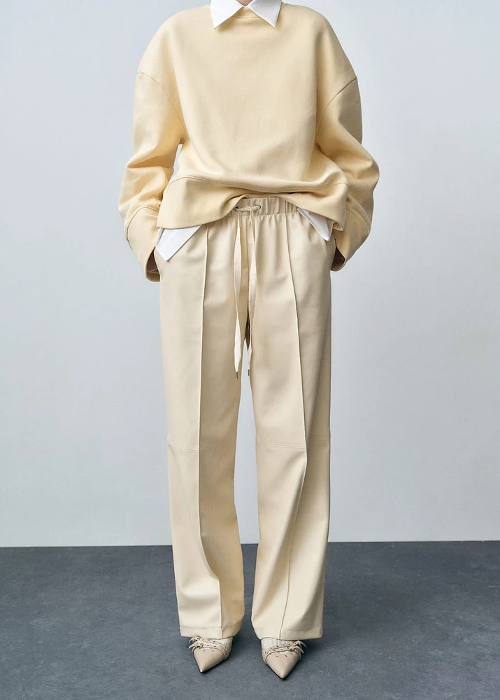 Wide leg leather-effect pants