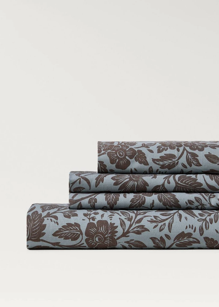 Cotton percale printed two-tone floral top sheet for cm bed